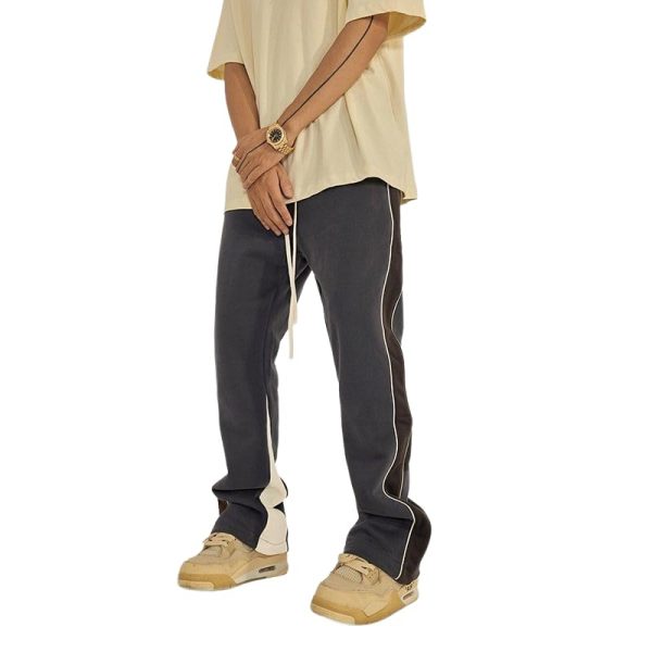 411BdxQgx7L.jpg Suede Flare Sweatpants Women Baggy Patchwork Casual 90s Hip Hop Mens Sweat Pants