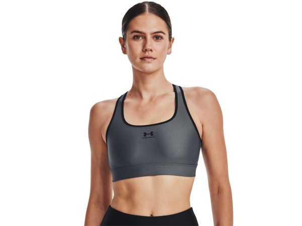 41lFeOHtJTL.jpg Women's HeatGear Armour Mid Padless Sports Bra - 1373865-012 - Pitch Gray/Black/Black - XS