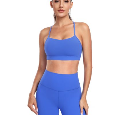 to Freest Y Back Sports Bras for Women Spaghetti Thin Strap Workout Bras Wirefree Padded Racerback Yoga Bras