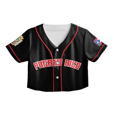 ThuhaTree Store Personalized Puerto Rico AOP Crop Top Baseball Jersey XS-XL, Puerto Rican Baseball Shirt