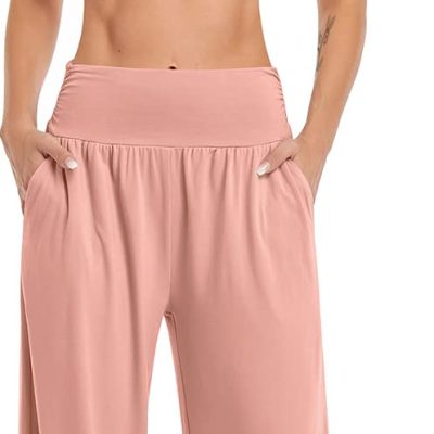 Womens Wide Leg Yoga Pants High Waisted Side Slit Joggers Casual Loose Lounge Sweatpants with Pockets- 28" / 18" Inseam