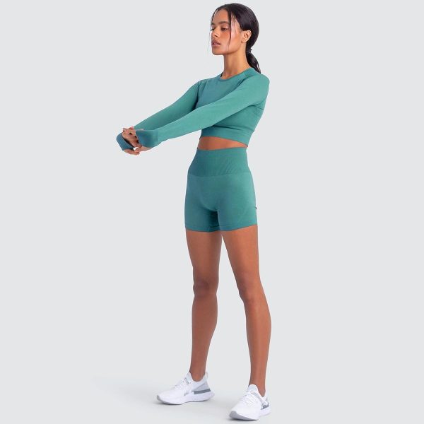 519UXHG9MuL.jpg Women Yoga 2 Pieces Workout Long Sleeve Crop Top Sports Bra + Running Shorts Sets Athletic Fitness Gym Tracksuit
