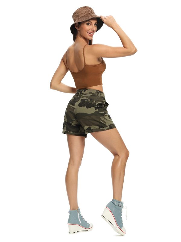 51M1OL3l-ZL.jpg Women's Camo Casual Shorts with Pockets Elastic Waist 4" Summer Wear
