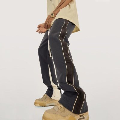 Suede Flare Sweatpants Women Baggy Patchwork Casual 90s Hip Hop Mens Sweat Pants