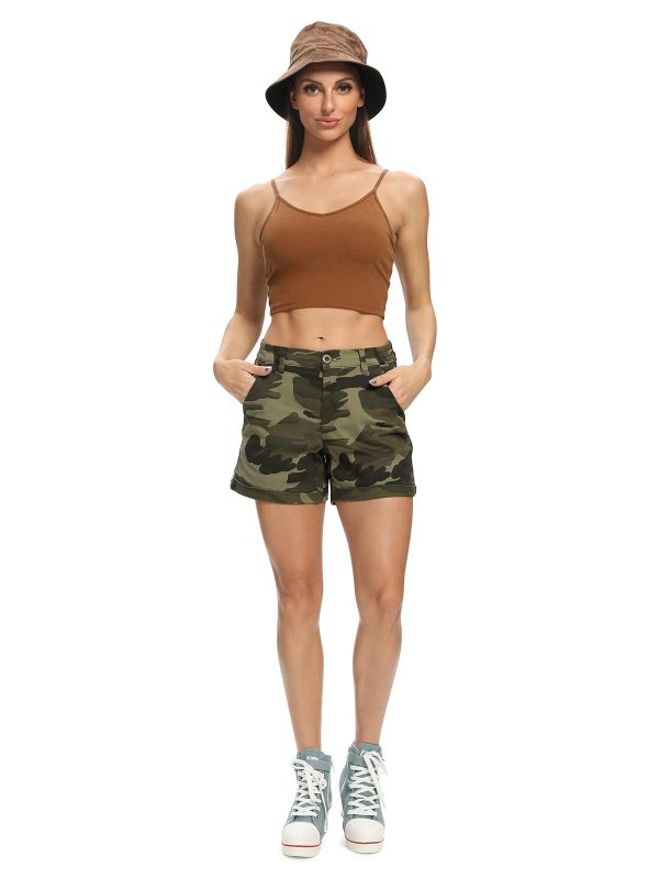 51fsls9t9ML.jpg Women's Camo Casual Shorts with Pockets Elastic Waist 4" Summer Wear