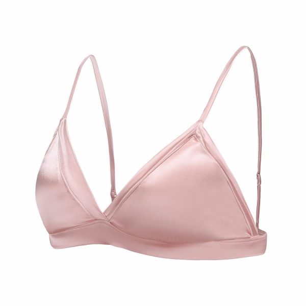 51mXXUJeerL.jpg Women's Silk Satin Triangle Bralette Soft Cup Wireless Bra with Removable Pad