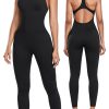 Womens Workout Jumpsuits Seamless Yoga Gym Bodycon Rompers Sexy Racerback Tummy Control Padded Bra Unitard