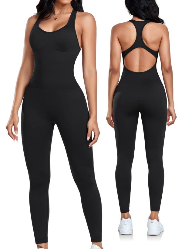 51sPKwcPIVL.jpg Womens Workout Jumpsuits Seamless Yoga Gym Bodycon Rompers Sexy Racerback Tummy Control Padded Bra Unitard