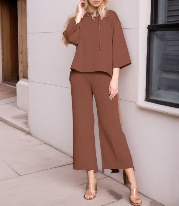 51tPtfZaD5L.jpg Women's 2 Piece Outfits Sweatsuit Sets Pearls Hoodie Top Wide Leg Pants Loose Lounge Set Tracksuits