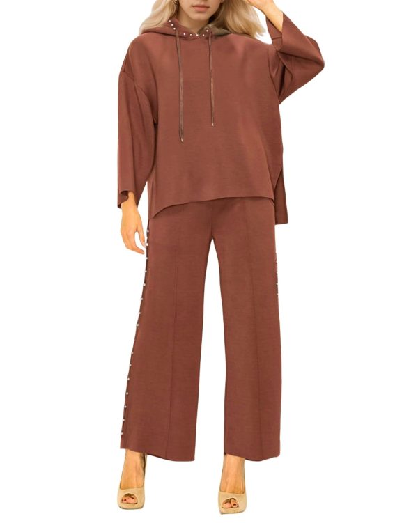 51w6YPrIfL.jpg Women's 2 Piece Outfits Sweatsuit Sets Pearls Hoodie Top Wide Leg Pants Loose Lounge Set Tracksuits