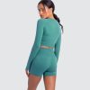Women Yoga 2 Pieces Workout Long Sleeve Crop Top Sports Bra + Running Shorts Sets Athletic Fitness Gym Tracksuit