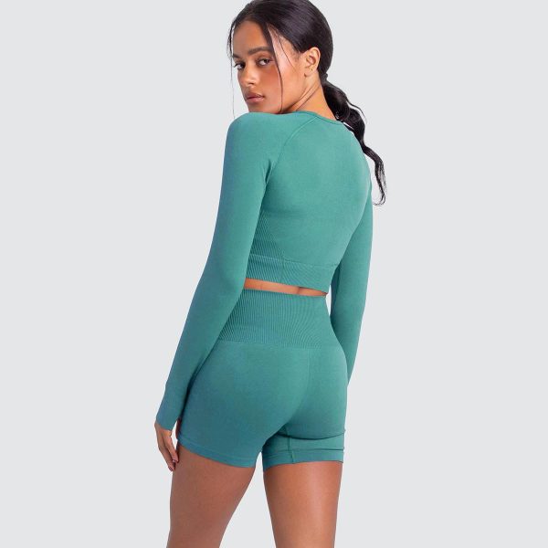 51xZds4TaJL.jpg Women Yoga 2 Pieces Workout Long Sleeve Crop Top Sports Bra + Running Shorts Sets Athletic Fitness Gym Tracksuit