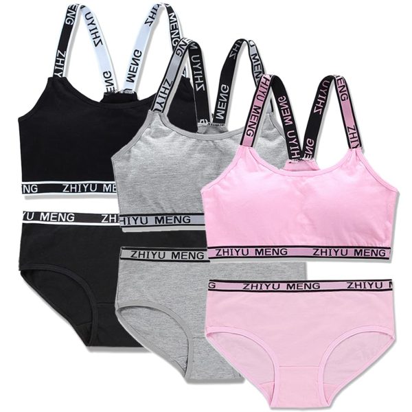 611TOrC9NCL.jpg Soft Cotton Elastic Breathable Training Bra and Underwear Set for Teen Girls 8-18 Years Old
