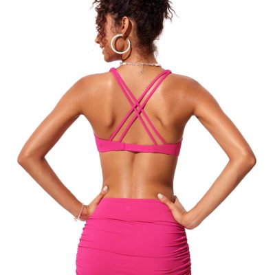 Womens V Neck Bikini Tops Twist Front Bathing Suit Criss Cross Back Swimsuit Padded