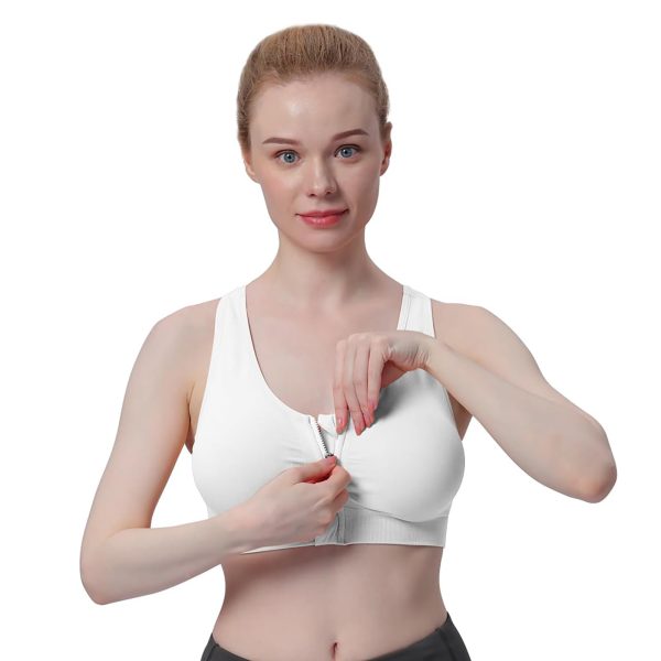 6141CluSclL.jpg Women's Zip Front Sports Bra Wireless Post-Surgery Bra Active Yoga Sports Bras