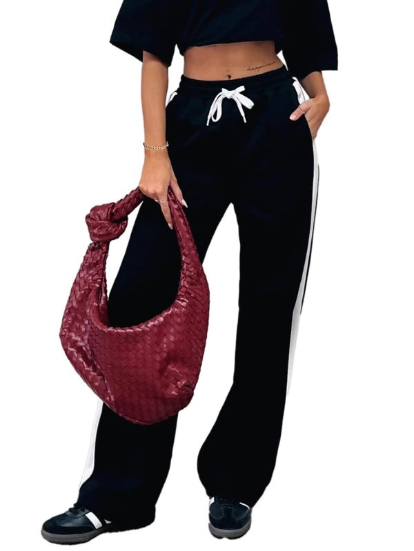 614e9v9cIPL.jpg Women's Drawstring Sweatpants Side Stripe Pants Wide Leg Track Pants with Pockets