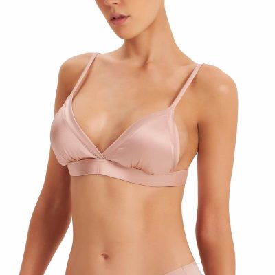 Women's Silk Satin Triangle Bralette Soft Cup Wireless Bra with Removable Pad