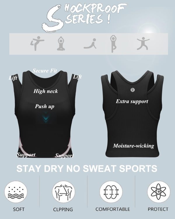 6167akLQeGL.jpg Sports Bras for Women High Impact Seamless Ribbed Longline High Neck Workout Crop Tank Tops Padded