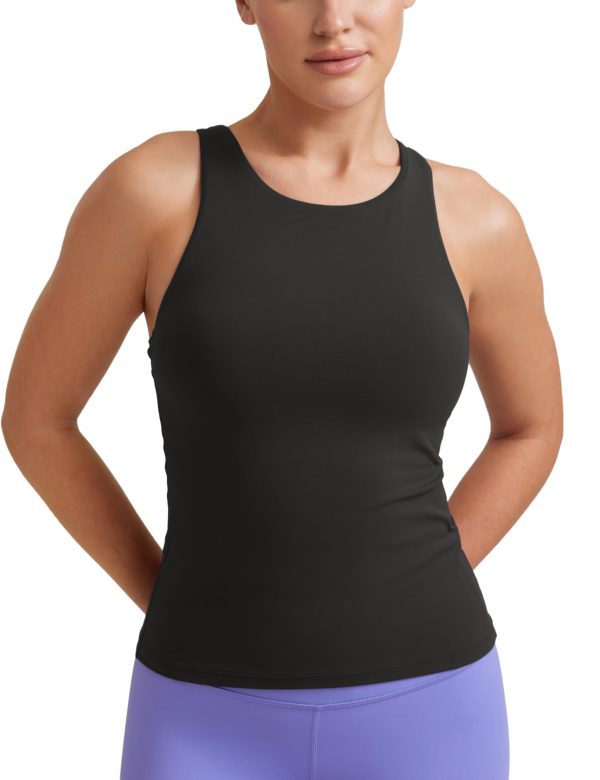 616C5dWIEzL.jpg Butterluxe Womens Racerback Workout Tank Top with Built in Shelf Bra - Padded High Neck Yoga Athletic Camisole
