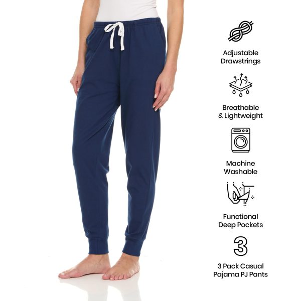 617lKOwRjkL.jpg 3 Pack: Womens Cotton Joggers - 100% Cotton Lounge Athletic Casual Sleep Casual Pajama PJ Pants Sweatpants