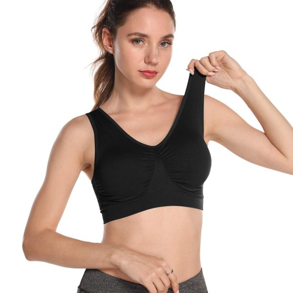 618ahxeWxML.jpg 3 Pack Sports Bras for Women Wirefree Padded Workout Yoga Gym Fitness Bra Medium Support