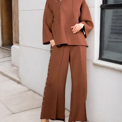 Women's 2 Piece Outfits Sweatsuit Sets Pearls Hoodie Top Wide Leg Pants Loose Lounge Set Tracksuits