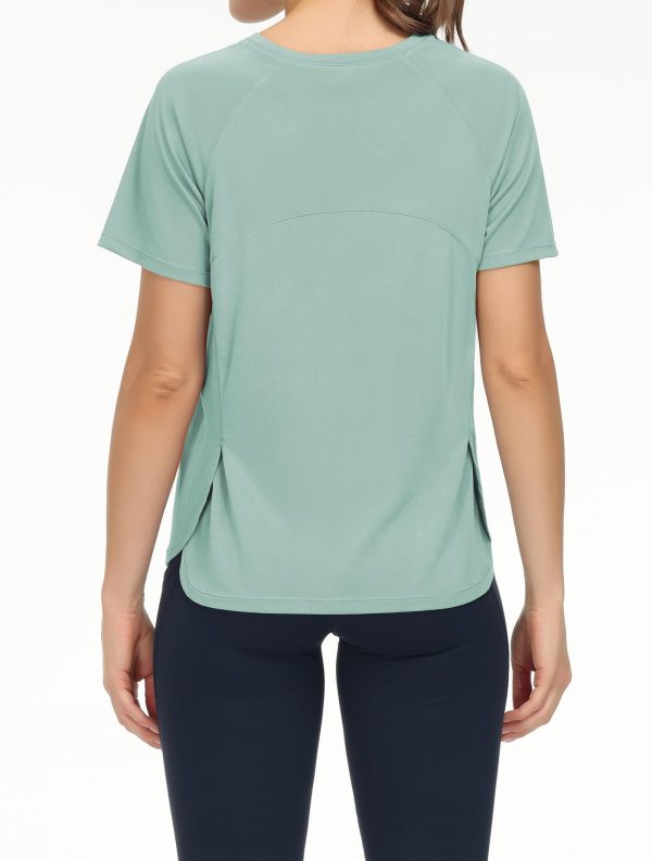 619JGLZlZL.jpg Women's Short Sleeve Workout Shirts Breathable Yoga T-Shirts with Side Slits Athletic Tee Tops