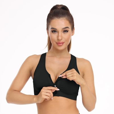 Women's Zip Front Sports Bra Wireless Post-Surgery Bra Active Yoga Sports Bras