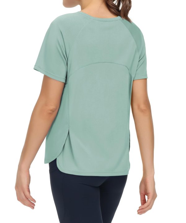 61FcEfnhrL.jpg Women's Short Sleeve Workout Shirts Breathable Yoga T-Shirts with Side Slits Athletic Tee Tops