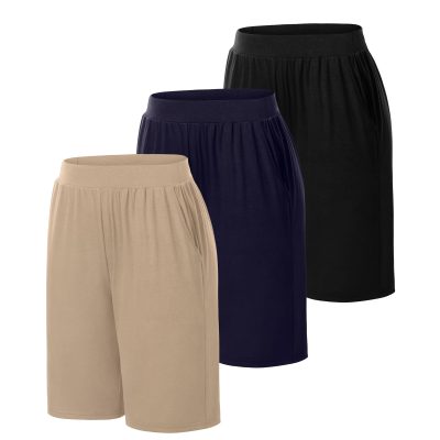 3 Pack Women's 8" Bermuda Shorts, High Waist Stretch Casual Knee Length Bottoms Summer Athletic Gym Short with Pocket