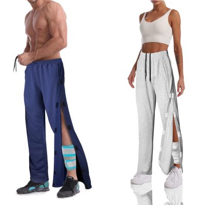 Unisex Tear Away Pants 2 Side Snaps Post Surgery Breakaway Pant Full Open Down Cotton Rip Off Pants for Hip Replacement