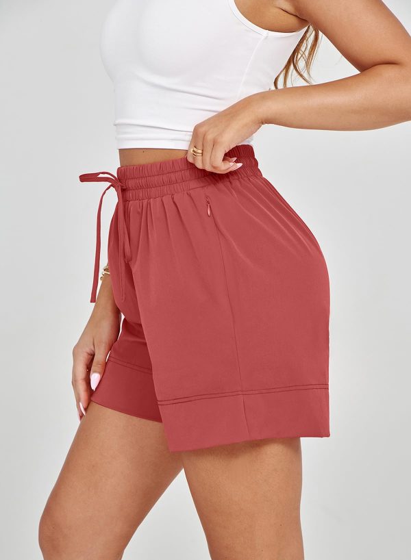 61Hui5eN0ZL.jpg Athletic Shorts for Women Gym Workout Running Shorts Quick Dry with Zipper Pockets Elastic High Waisted Fitness