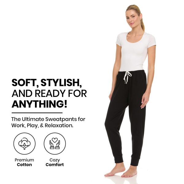 61KCBGcj7LL.jpg 3 Pack: Womens Cotton Joggers - 100% Cotton Lounge Athletic Casual Sleep Casual Pajama PJ Pants Sweatpants