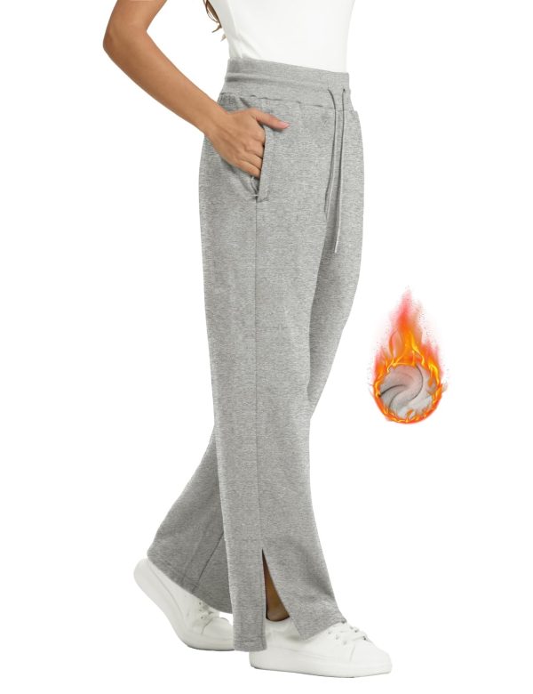 61KzNdv8xcL.jpg Women's Fleece Lined Sweatpants High Waisted Slit Wide Leg Baggy Pants Workout Lounge Drawstring Zipper Pockets