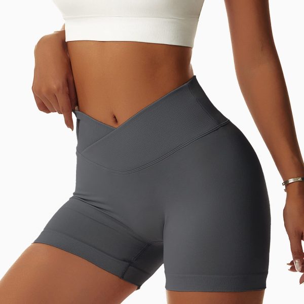 61MAocITnL.jpg 2 Pack Workout Gym Shorts for Women High Waisted Booty V Cross Biker Shorts Scrunch Butt Athletic Yoga Shorts