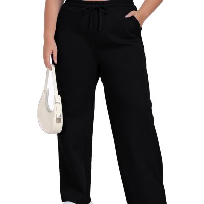 Women's Plus Size Wide Leg Sweatpants Elastic Waist Baggy Drawstring Lounge Pants with Pockets