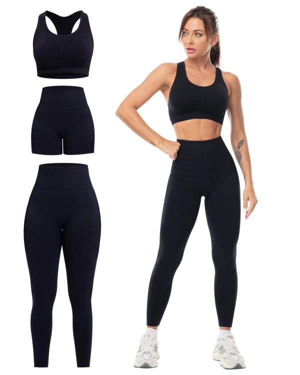 61S06OrOvHL.jpg 3 Piece Workout Sets for Women Butt Lifting Leggings with High Impact Sports Bra Gym Shorts