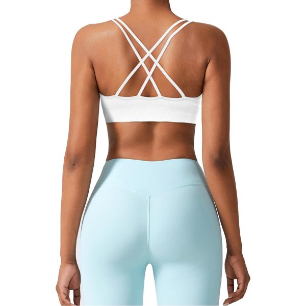 61TTnTWJA0L.jpg Sports Bra for Women V-Neck Strappy Criss Cross Yoga Bra Padded Seamless Workout Gym Athletic Fitness Bras 3 Pack