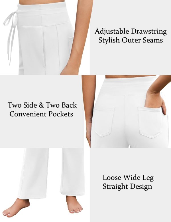 61Ti5l4YqL.jpg Wide Leg Yoga Pants Women High Waisted Workout Pants UPF 50+ Drawstring Sweatpants with 4 Pockets