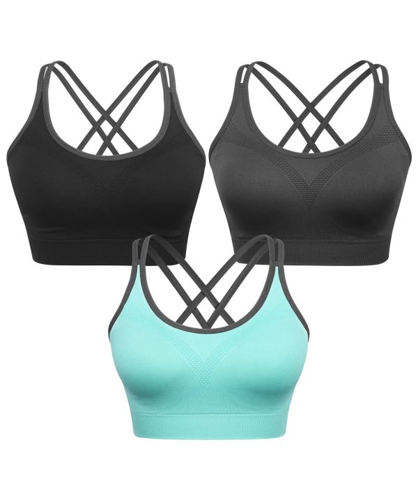 61U3bCvEyNL.jpg Strappy Womens Sports Bra Cross Back for Running Removable Padded Workout Yoga Bras Pack Gifts
