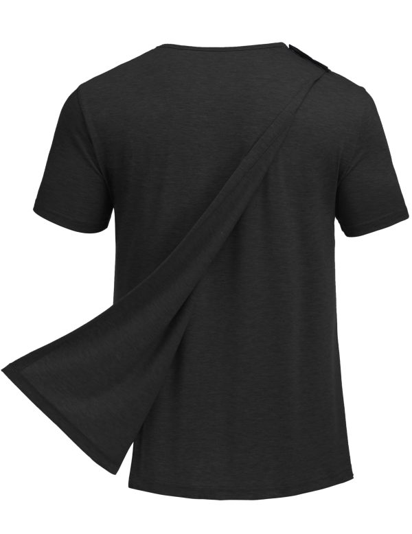61UAuEo00eL.jpg Unisex Post Surgery Shirt Open Back Hospital Shirts for Men Tear Away Snap Surgical Tops Soft Adaptive Clothing
