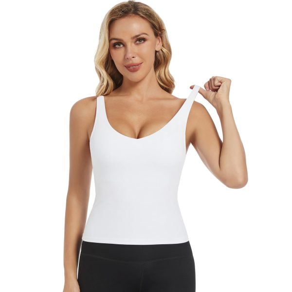 61VDzm7sFL.jpg Longline Sports Bras for Women Padded Tank Tops with Built in Bra Yoga Workout Tops Running Sports Bra Tank