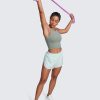 Womens Seamless Ribbed Longline High Neck Sports Bra - Racerback Padded Slim Fit Crop Tank Top with Built in Pads
