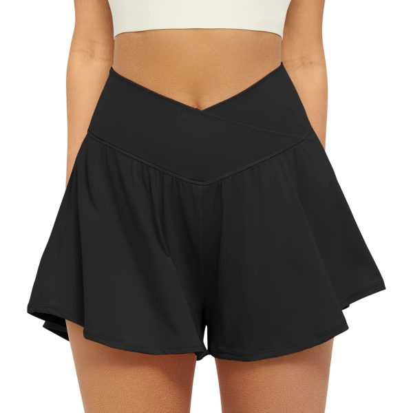 61YyIpZINjL.jpg Crossover Athletic Shorts for Women 2 in 1 Flowy Running Shorts with Pockets Spandex Butterfly Workout Tennis Skorts