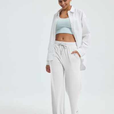 Wide Leg Pants for Woman, Loose Sweatpants Women with Pockets,Baggy Casual Drawstring Yoga Pants Long Style
