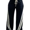 Women High Waist Wide Leg Sweatpants Straight Leg Elastic Waist Pants Casual Striped Pants with Drawstring