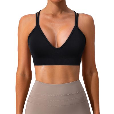 Sports Bra for Women V-Neck Strappy Criss Cross Yoga Bra Padded Seamless Workout Gym Athletic Fitness Bras 3 Pack