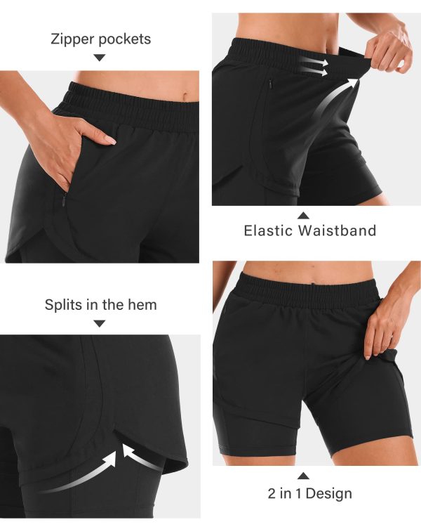 61aiMQhj3SL.jpg Women 2 in 1 Running Shorts High Waisted Athletic Shorts Gym Workout Shorts with Liner Zipper Pockets