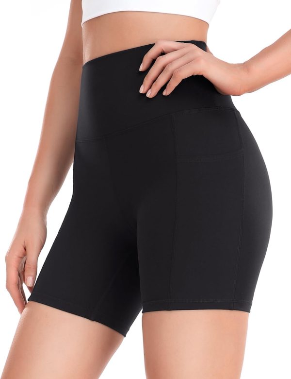 61ayAoeUvJL.jpg Essential/Workout Pro Biker Shorts with Side Pockets for Women, High Waisted Compression Yoga Shorts 4''/ 6''/ 8''