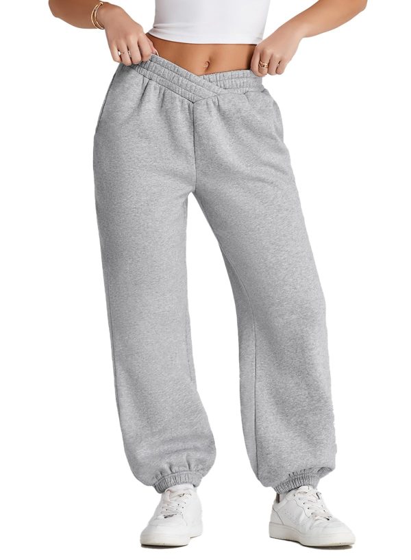 61coOEiIEKL.jpg Women's V Crossover Waist Sweatpants Baggy Y2K Jogger Pants Wide Leg Fleeced Lounge Pants